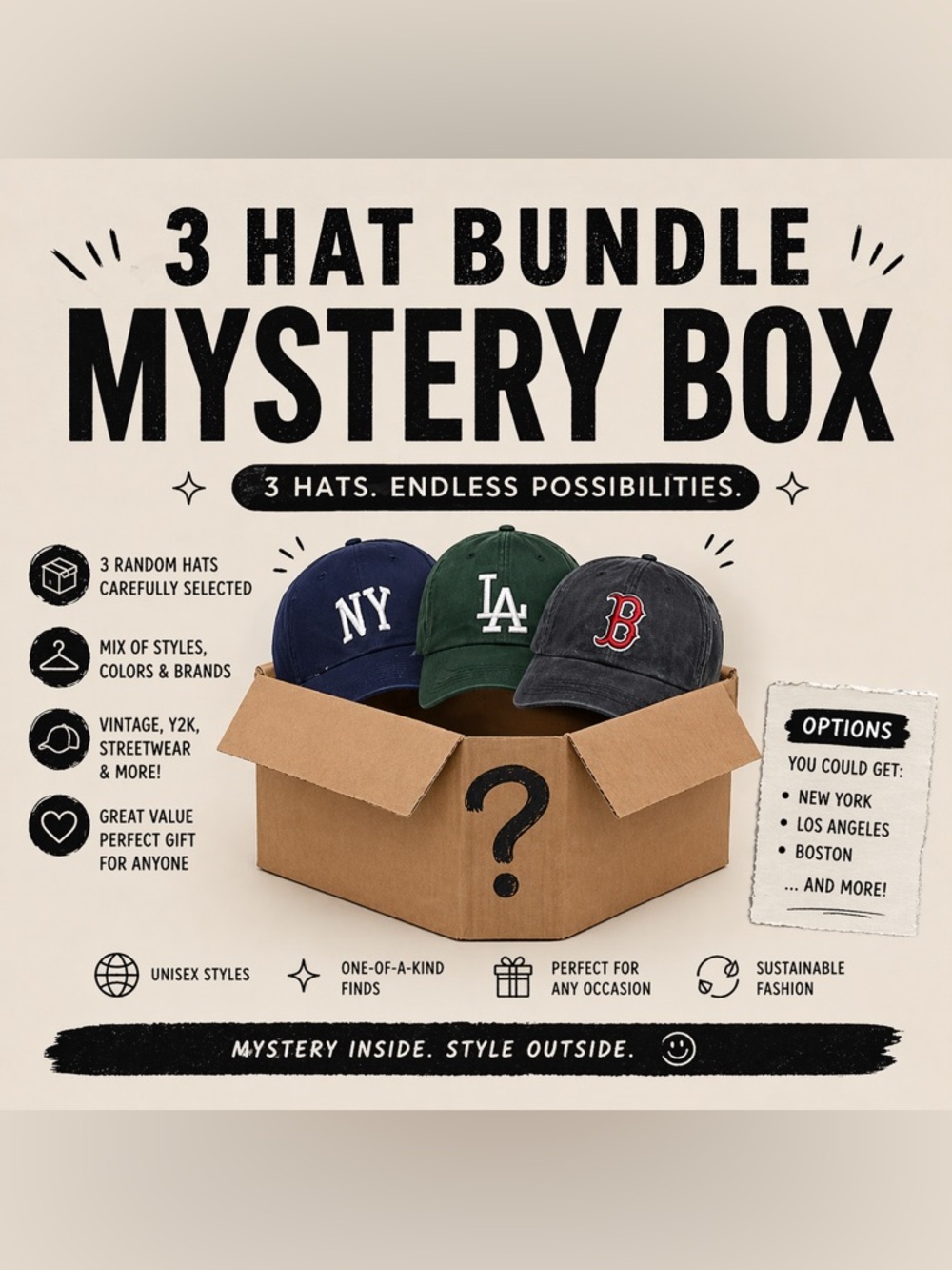 Baseball Cap Mystery Bundle - NY, LA, Boston, etc Logo Hats